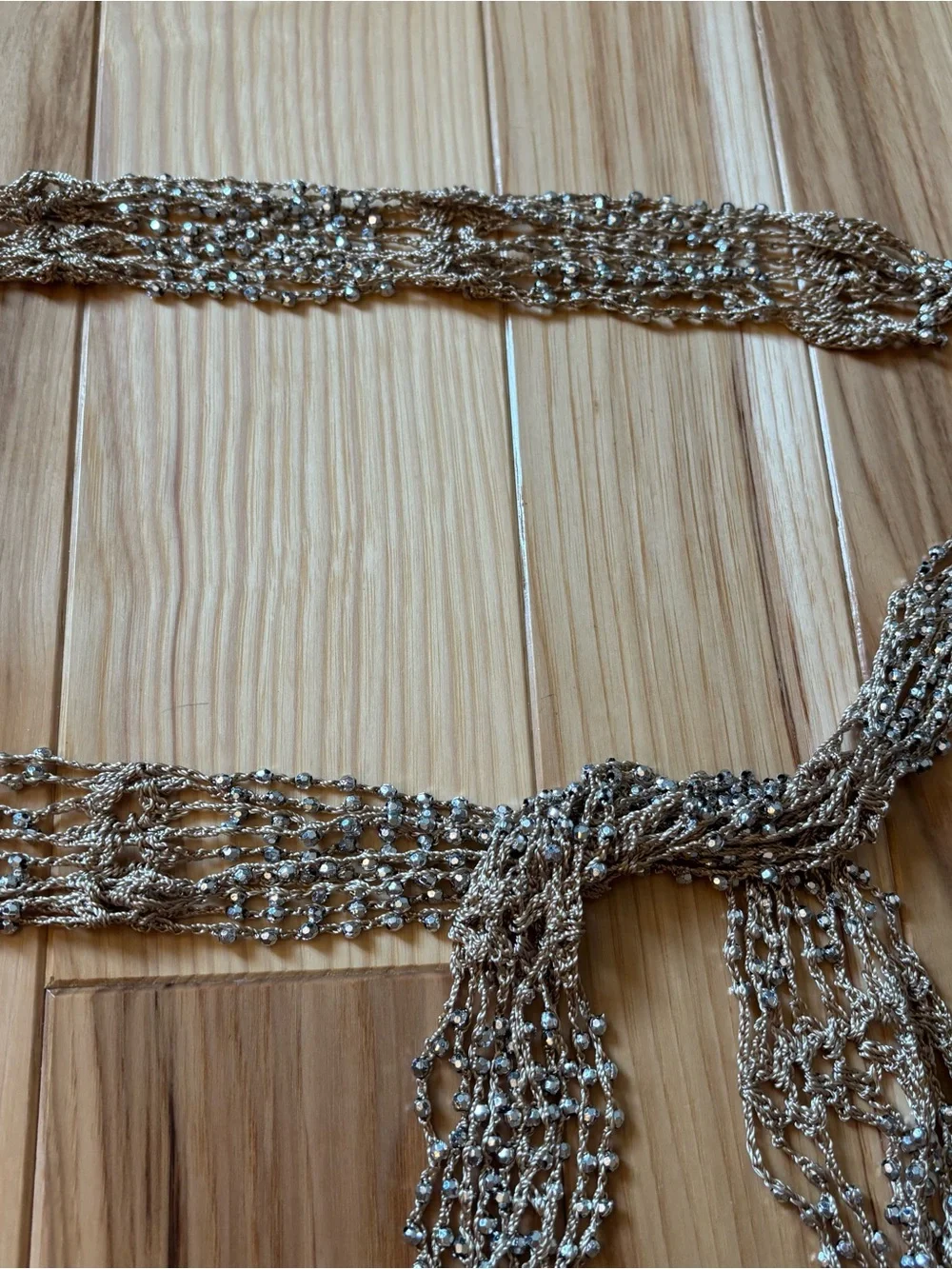 Y2K Boho Tan Silver Embellished Tie Belt or Necklace